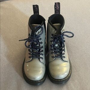 Silver Dr Martens lace-Up Boots w side zipper with Blue/purple Laces